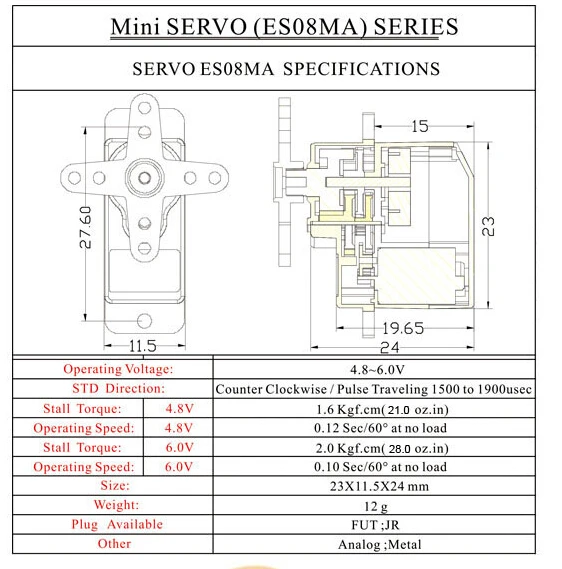 EMAX ES08MA II Mini Metal Gear Analog Servo with Plastic Gear Fixed Wing (1)