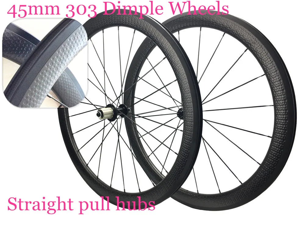 100% duty free Dimple 25mm rim width 45mm full carbon dimple wheelset 700C wheels road bike dimple wheels with OEM decals