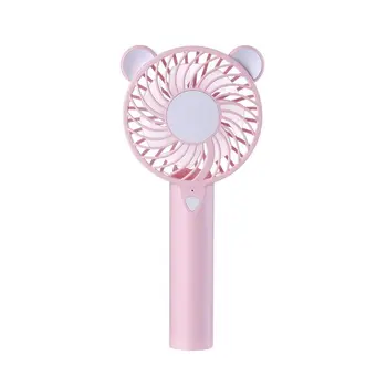 

Cute Bear Cartoon Handheld USB Rechargeable Fan With LED Light Cooler Portable 3 Speed Adjustable Desktop Cooling Fan
