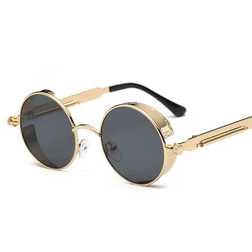 Металлические стимпанк Солнцезащитные очки для мужчин и женщин модные круглые очки фирменный Дизайн Винтажные Солнцезащитные очки высокое качество UV400 очки - Цвет линз: gold frame gray