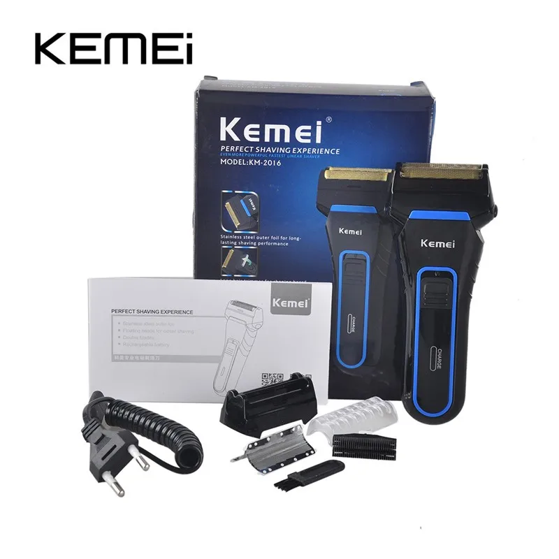 Kemei km-2016 Для Мужчин's Беспроводная электробритва Бритвы триммер для бороды Перезаряжаемые поршневых двойной груммер сухой и влажной