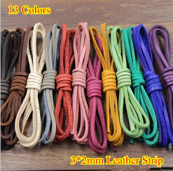 

13 colors SOFT 100% Geniune Flat Leather Cord/strips/string Vintage 3x2mm DIY craft Thong Jewellery bracelet free shipping 15m