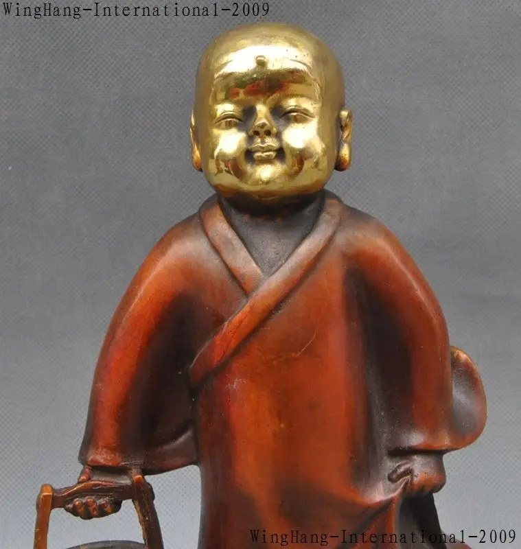 

Old China Buddhism Bronze Gilt Monk Water lifting Lucky Buddha Statue