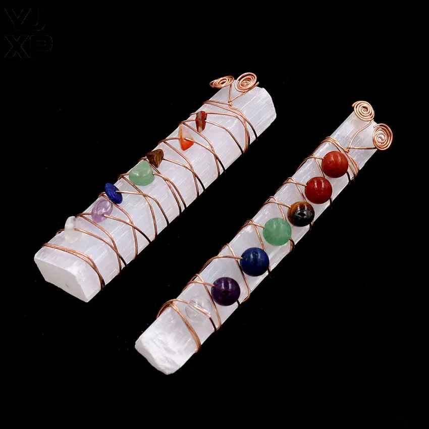 

YJXP Natural Raw Selenite Sticks Wands Wire Wrapped Irregular Rough Gypsum 7 Chakra Crystal Stone Yoga Reiki Healing Jewelry
