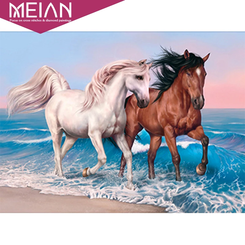 

Meian DIY Diamond Mosaic Two horse Handmade Diamond Painting Cross Stitch Kits Diamond Embroidery Patterns Rhinestones Arts