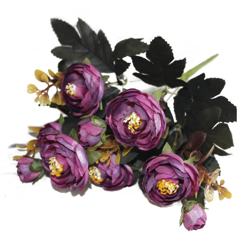 

ALIM HOT 1 Bouquet 9 head Artificial Silk cloth Fake Flowers Leaf Peony Floral Home Wedding Party Decor Purple