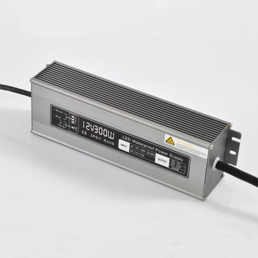 

12V/300W waterproof switch mode Power Supply;IP67 rated;AC170-240V/AC90-130V input;DC12V output