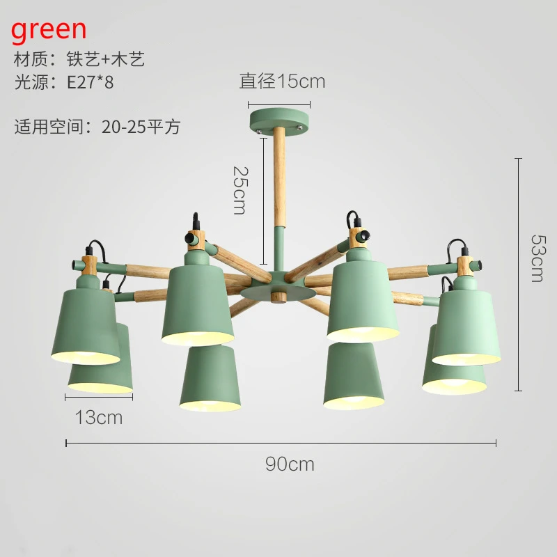 Люстра в скандинавском стиле, Минималистичная современная лампа для гостиной, лампа в виде макарон, деревянная лампа для спальни, лампа для ресторана - Цвет корпуса: 8 green