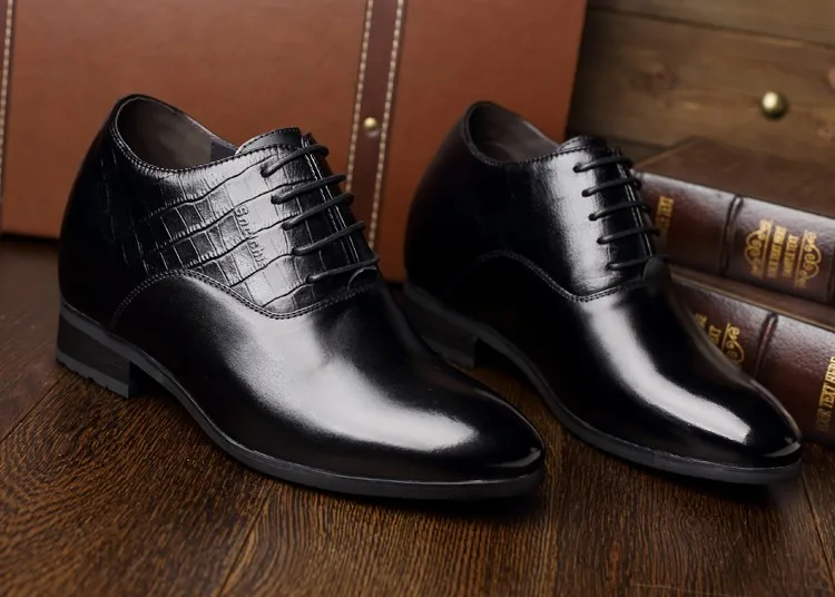 Классические черные туфли из натуральной крокодиловой кожи, визуально увеличивающие рост на 10 см; Мужские модельные туфли для вечеринки и свадьбы