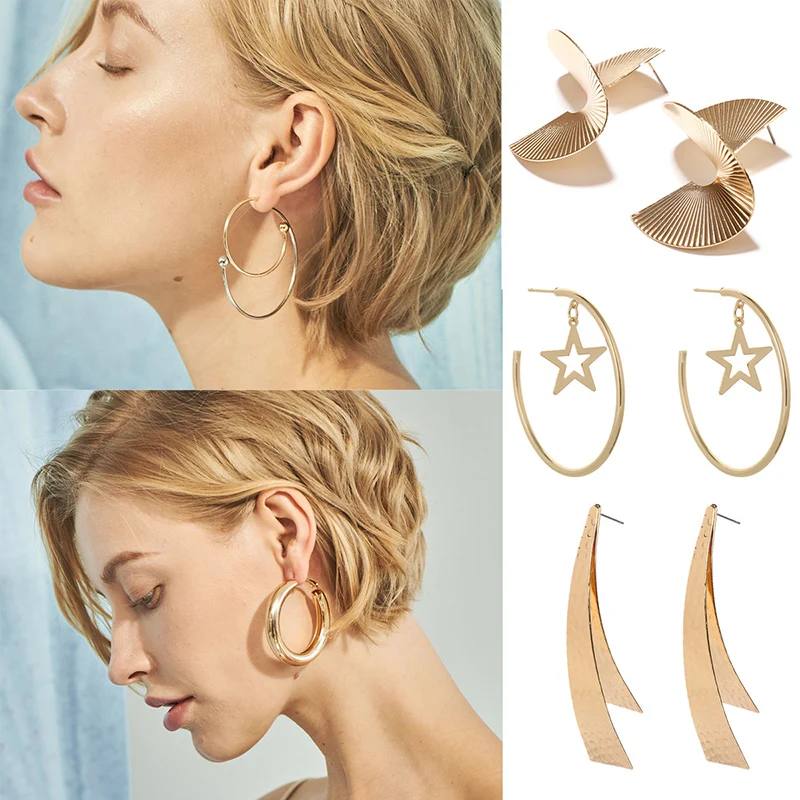 

KASIYU new fashion simple style earrings personality fashion mix geometric metal ear ring