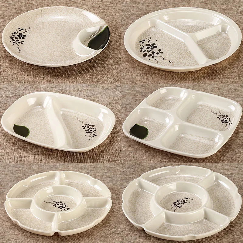 

Green Lotus Series Melamine Sub Grid Plate Chinese Style Rectangular Snack Meal Tray Plastic Imitation Porcelain Tableware