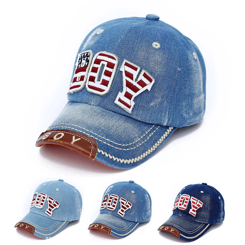 Летняя Детская кепка, детские джинсовые бейсбольные джинсы для девочки-мальчики с вышивкой и надписью, шляпа с козырьком и застежкой сзади