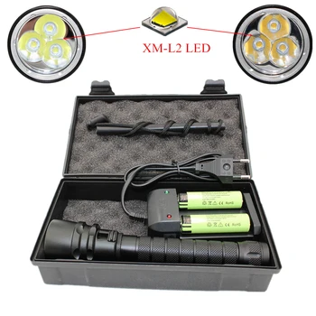 

Waterproof L2 LED Flashlight White/Yellow Light 3*XM-L2 LED Dive Torch Underwater Diving lanterna +18650 Battery +Charger