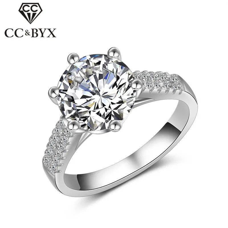 

CC Rings For Women S925 Silver 2ct Wedding Ring Big Round Cubic Zirconia Stone Luxury Jewelry Fashion Bridal Bijoux Femme CC1470