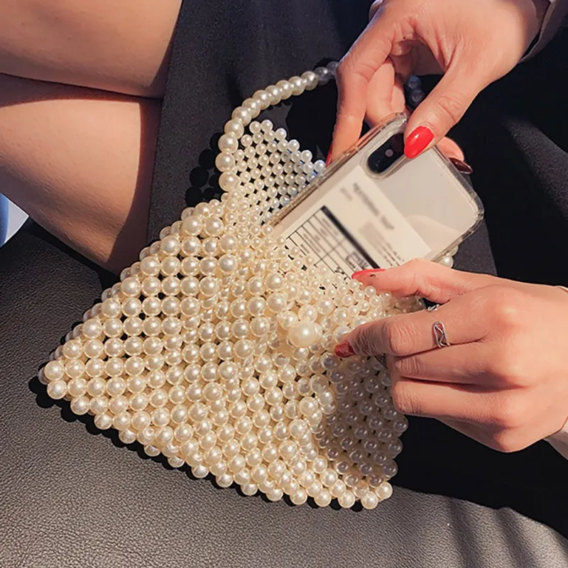 Ручной вязки, имитация жемчужные сумочки Lady beaded сумка Для женщин вечерние Винтаж Сумки из натуральной кожи мини сумка через плечо