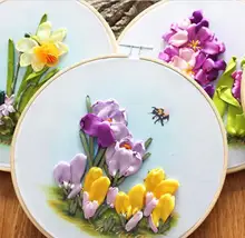 20x20 cm với bamboo hoop Rose thiên nga Ribbon thêu kit stain sơn bộ thủ kit DIY handmade vá nghệ thuật trang trí nhà(China)