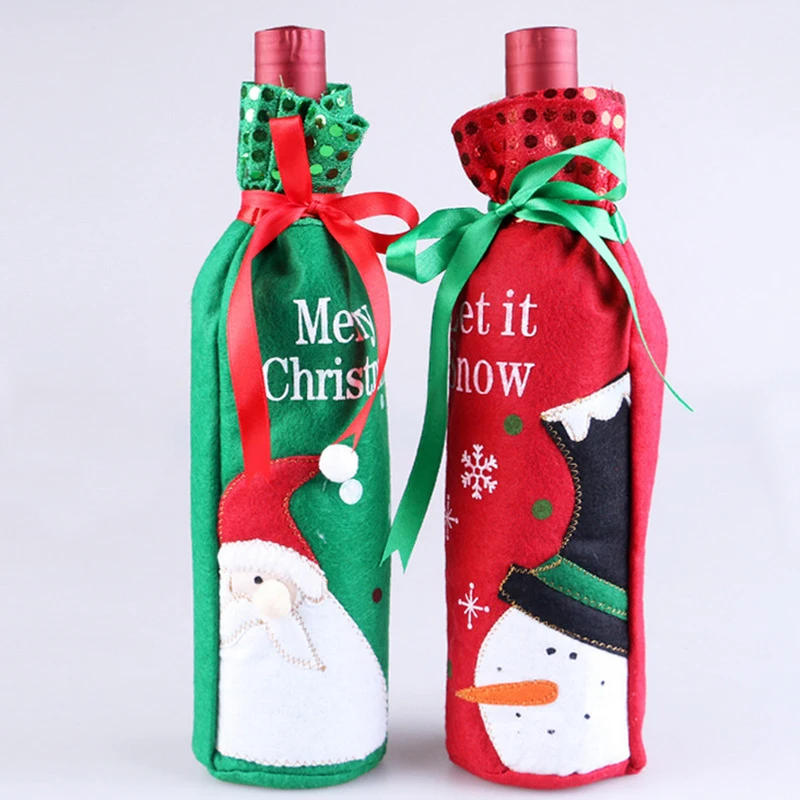 

Hoomall 1PC Christmas Decorations Table Decors Wine Cover Santa Claus Snowman Home Dinner Party Navidad Xmas Gift Party Supplies