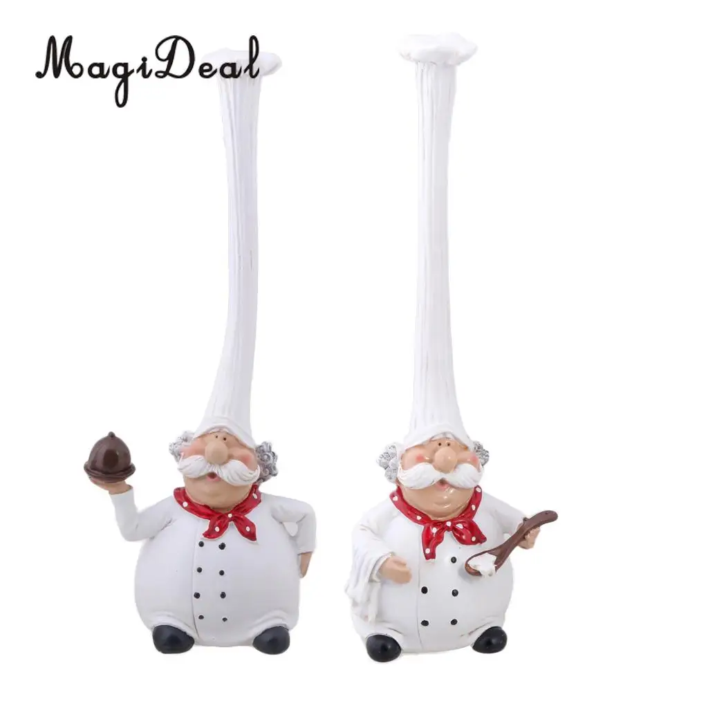 2pcs Italian Chef Figurines Kitchen Dining Bar Counter Top Decor Cooking Chef Statue Collectible Housewarming Gift