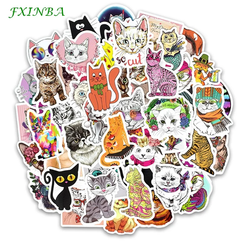 FXINBA 50 шт. Kawaii Cat стикер Животное мультфильм водонепроницаемый стикер s подарок для детей игрушки «сделай сам» ноутбук скейтборд Скрапбукинг автомобиль