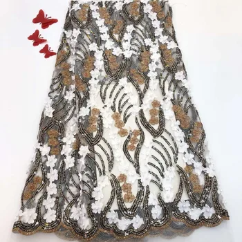

Latest African Tulle Lace Fabric High Quality Nigerian French Swiss voile For Wedding Dress With Sequins Mesh Lace Fabrics A1256