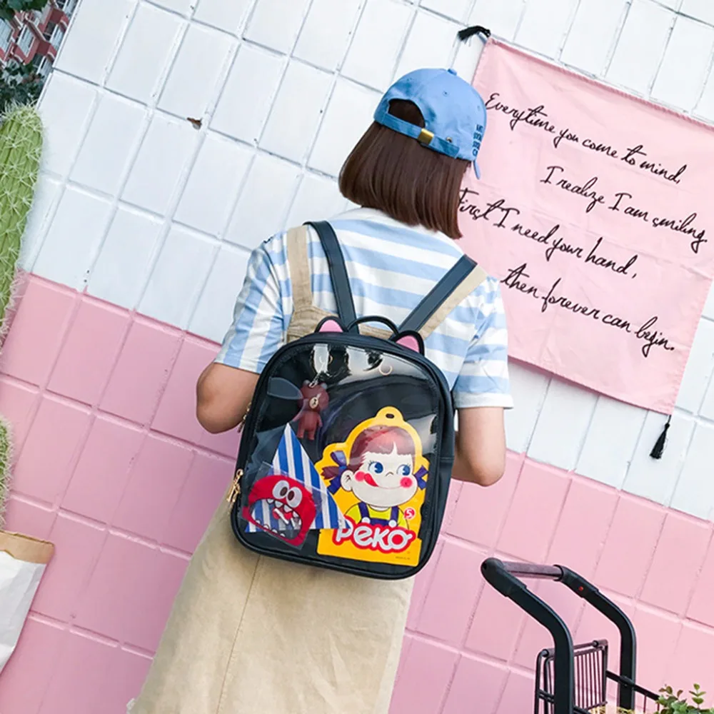 Модный женский рюкзак милая девочка Ухо прозрачный рюкзак дорожная сумка школьная сумка