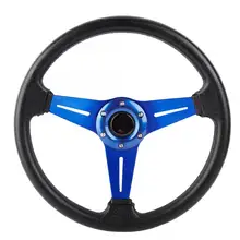 14in 350mm Universal Aluminum PU Leather Car Sport Racing Drift Steering Wheel Blue Automobiles Steering Wheel Hubs