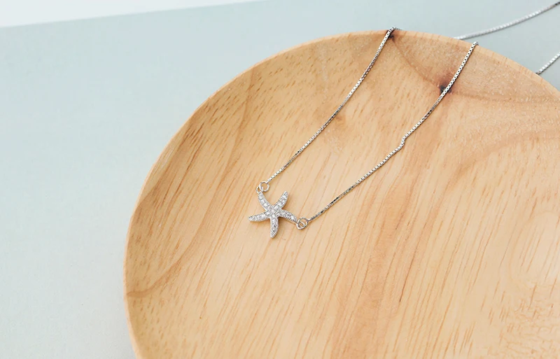 Морской стиль стерлингового серебра 925 ожерелье с подвеской Морская звезда девушка мода Симпатичные ключицы цепи женские серебряные ювелирные изделия подарок на день рождения