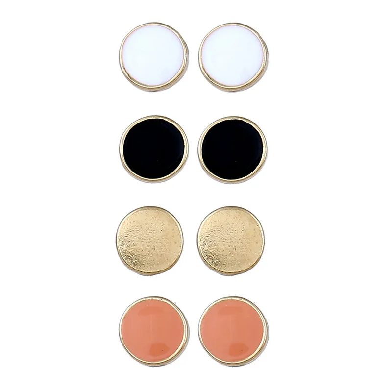 4 Pairs/Lot New Alloy Enamel Round Stud Earrings Set For Women Vintage