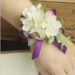 5 шт. новый креативный искусственный фиолетовый розовый цветочный браслет невесты женский цветок на запястье свадебный ручной работы