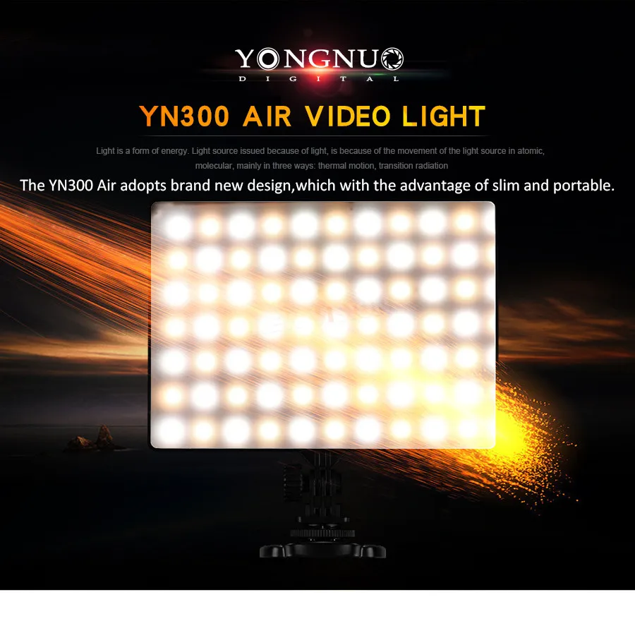 YONGNUO YN300 Air 3200 K-5500 K светодиодный светильник-панель с адаптером питания переменного тока для свадебной видеосъемки