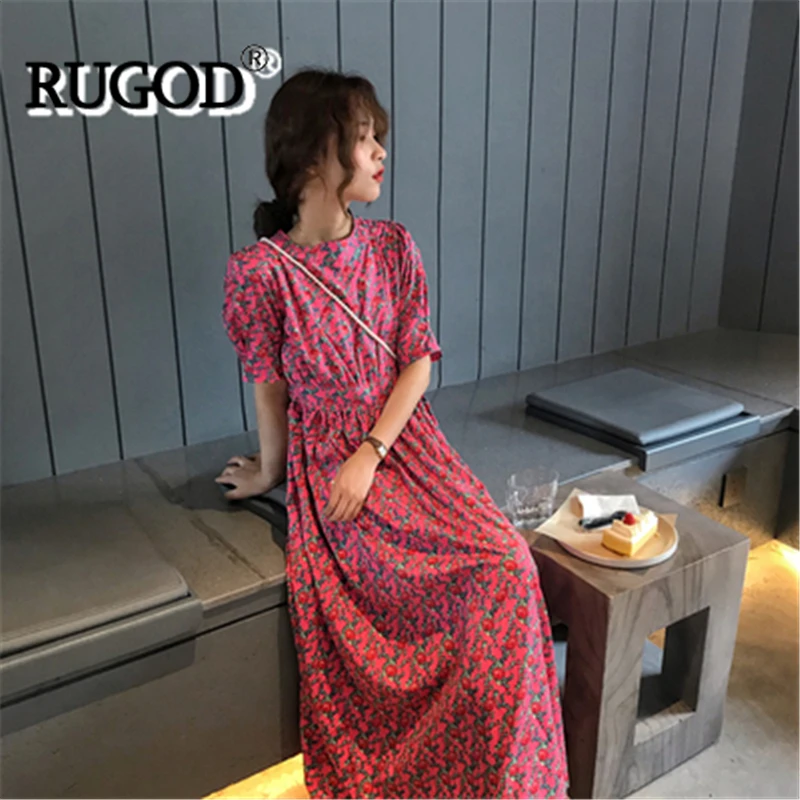 RUGOD женское длинное платье с цветочным принтом и открытой спиной, шикарное свободное элегантное платье макси с галстуком в стиле ампир, новое летнее модное женское платье в Корейском стиле