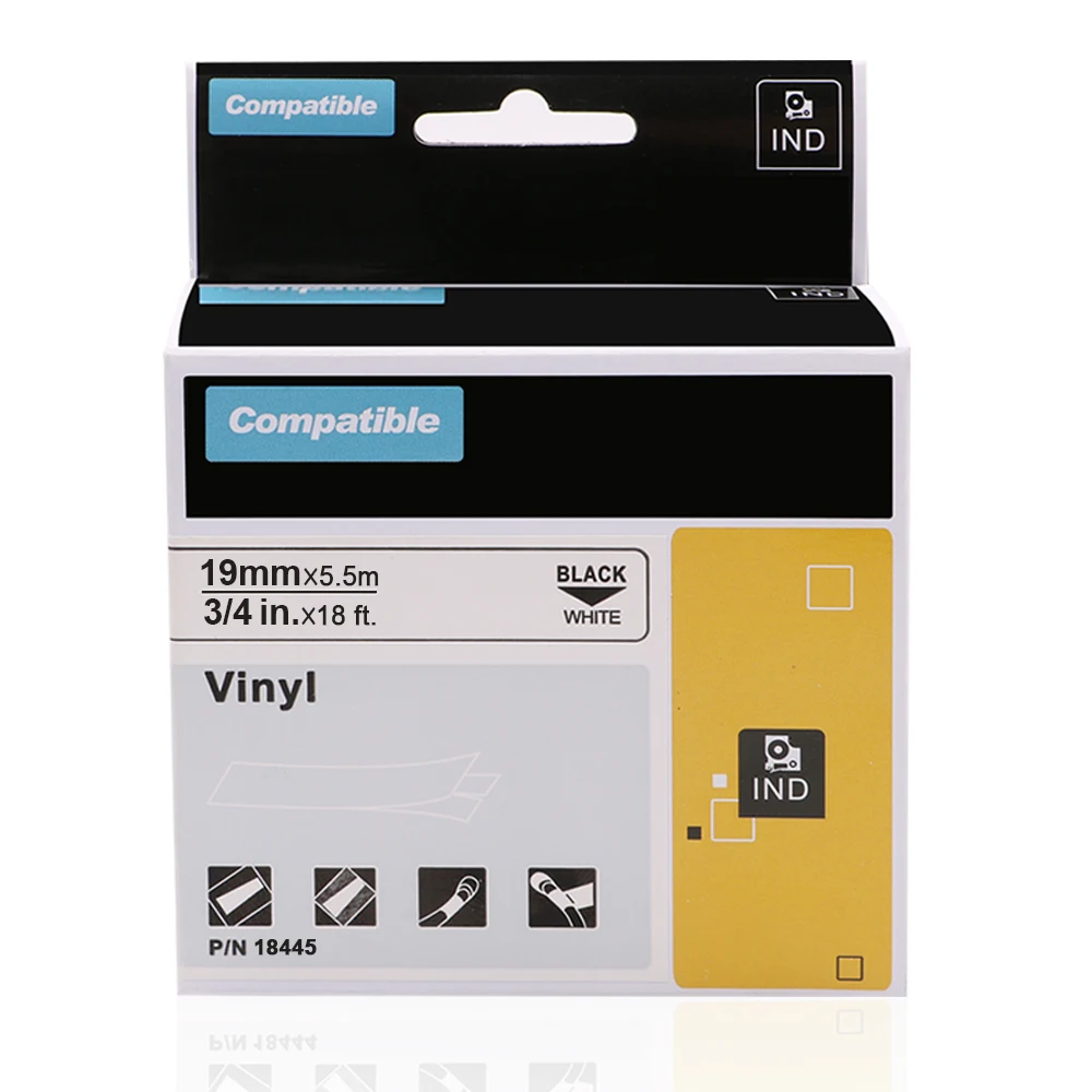 3 упаковки совместимый с dymo RhinoPro Industrial 18445 постоянные виниловые этикетки черный на белом 19 мм для Dymo Rhino лента этикеток для принтера