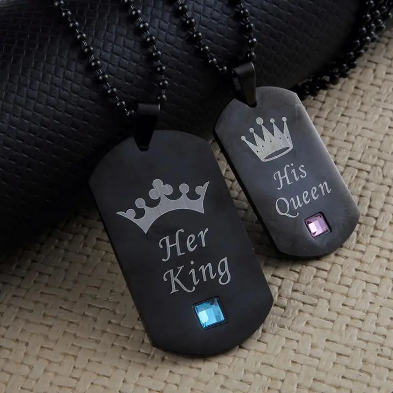 1 пара ожерелье s Her King& His queen ожерелье из нержавеющей стали для влюбленных подарок на день Святого Валентина