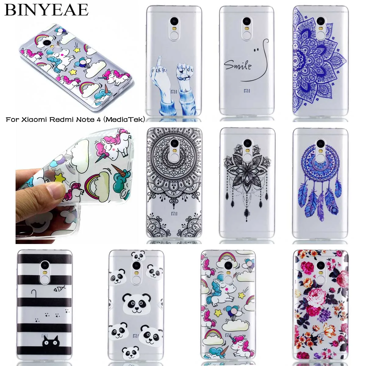 High Transparency Colored Painting Protective Soft TPU Silicone Phone Cases For Xiaomi Redmi Note 4 (MediaTek) Case Back Cover | Мобильные