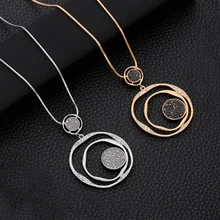 Fashion Hollow Out Sweater Chain Crystal Pendant Necklace Gold Big Circle Round Pendant Long Necklace for Women Jewelry Gift Fashion Hollow Out Sweater Chain Crystal Pendant Necklace Gold Big Circle Round Pendant Long Necklace for Women Jewelry Gift