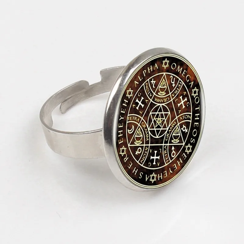 

Sigil Magic WICCA Ring Statement Silver Ring For Women Dress Accessories Glass Cabochon Ring Jewelry gift