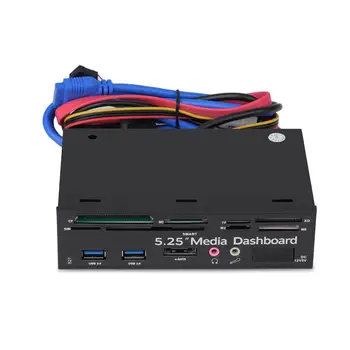 

5.25inch PC Multifunction Media Dashboard USB3.0 e-SATA Power Port Audio SIM/SMART Multi Card Reader supports M2/TF/SD/XD/MS/CF