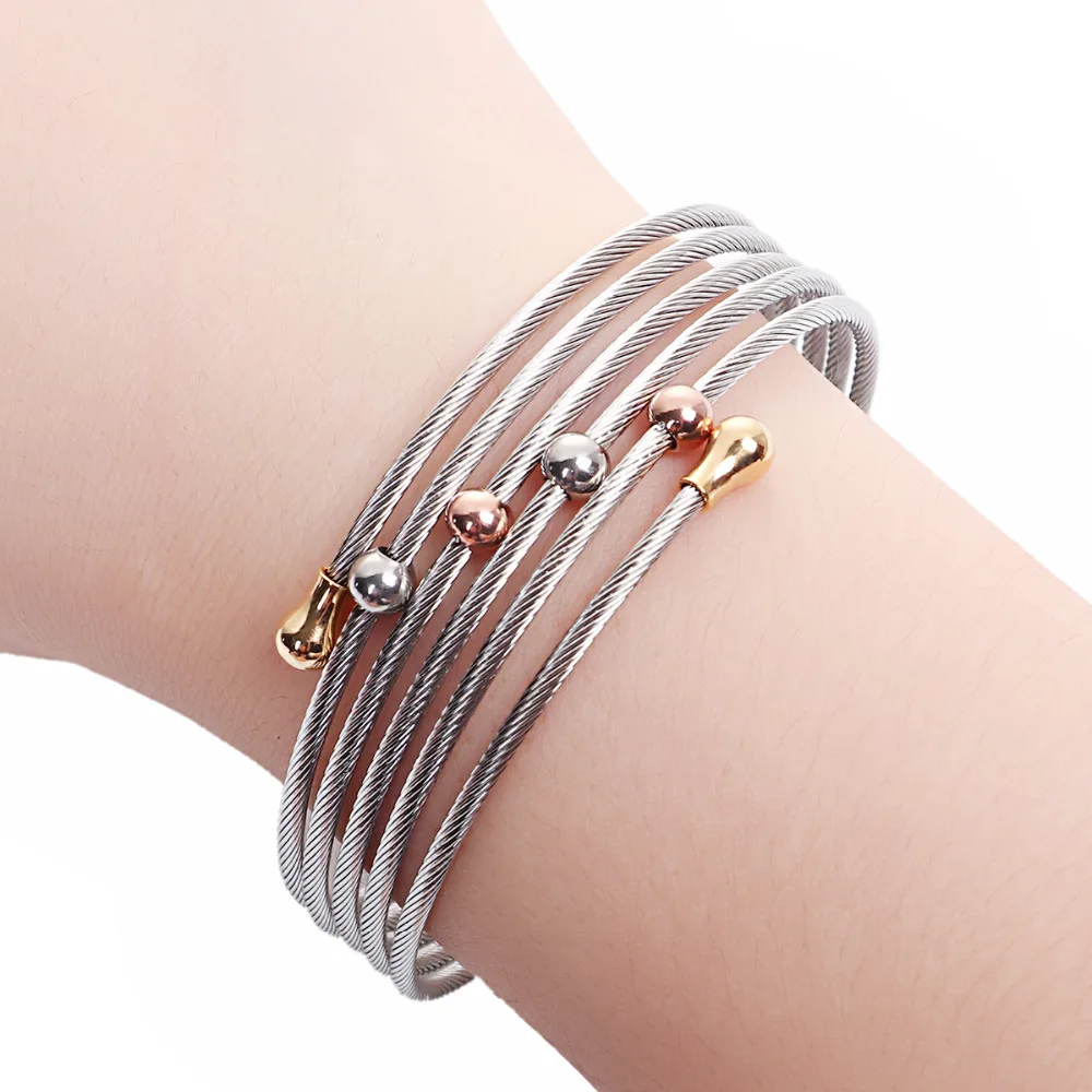 DoreenBeads 304 Многослойные браслеты из нержавеющей стали браслеты тусклые Серебристые цветные спиральные эластичные 17,5 см(6 7/") длинные, 1 шт