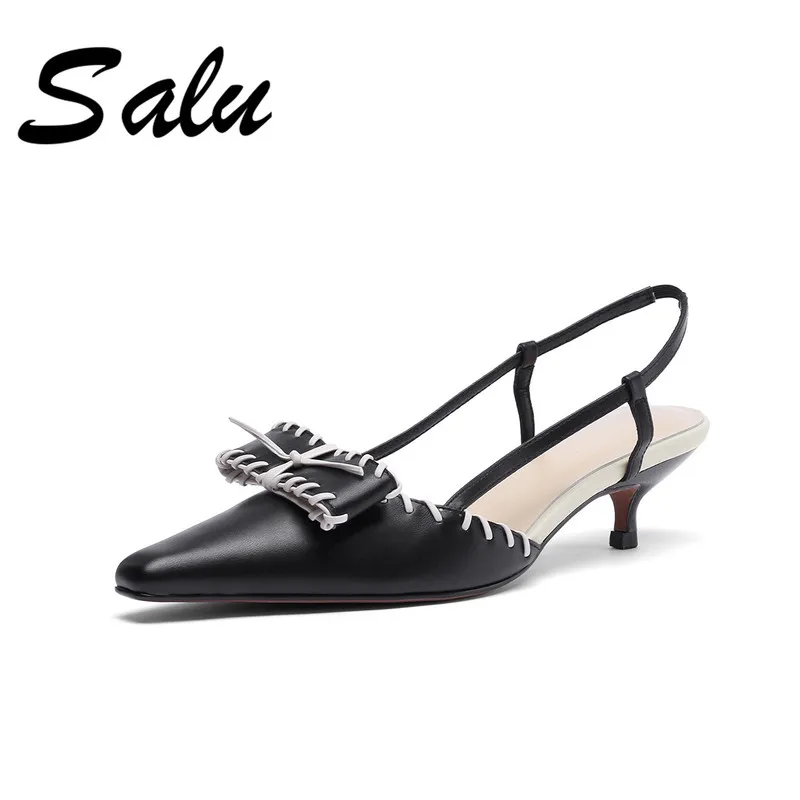 

Salu 2019 newest women sandals Genuine leather thin high heels shoes buckle unique summer shoes sexy party shoes woman