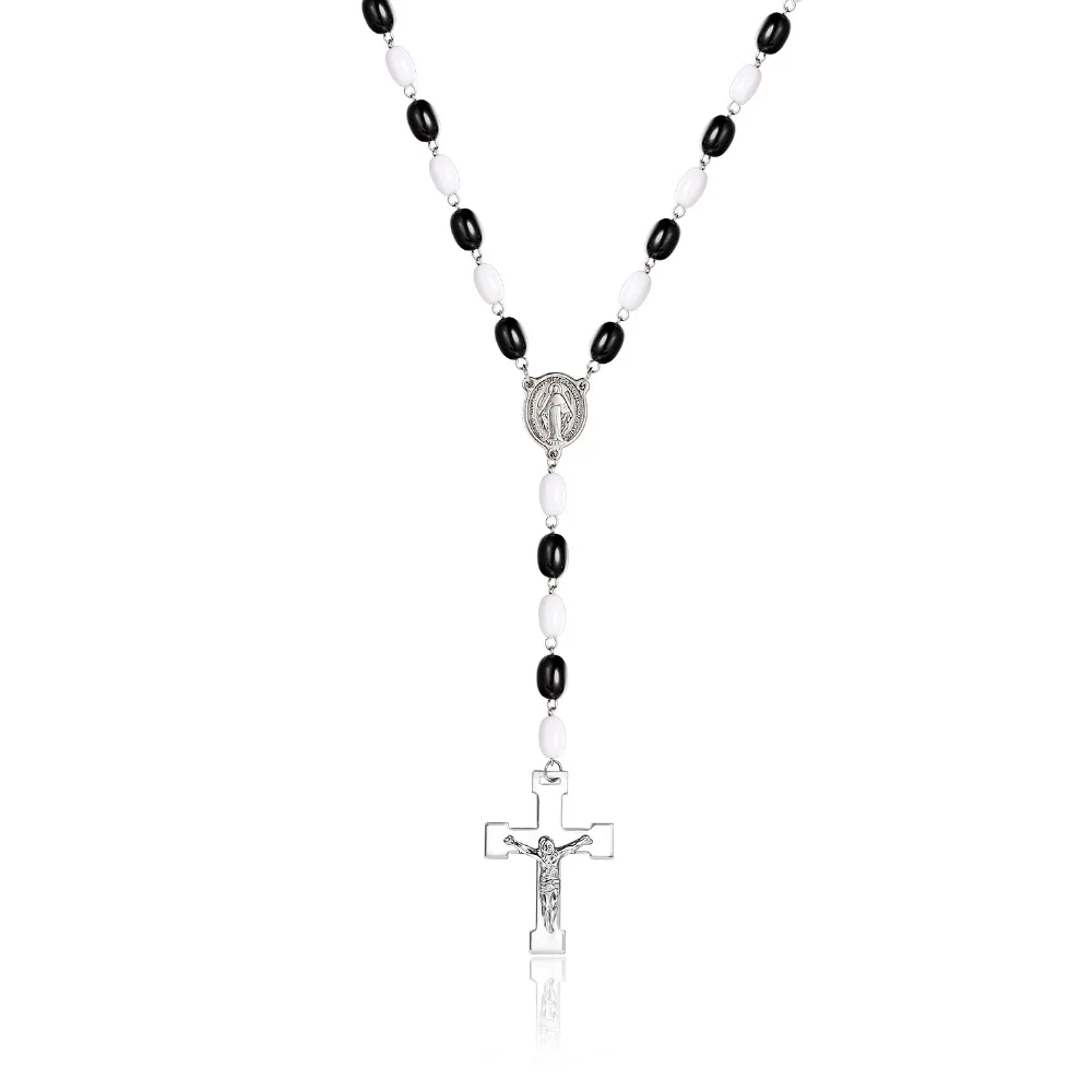 Bohemian jewelry women jewelry titanium steel necklace black and white beads necklace cross necklace
