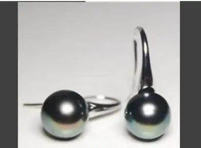 

free shipping>>>>noble jewelry charming pair of 10-11mm round Tahitian black pearl dangle pearl earring 14k