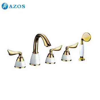 

Bathtub Shower Faucets Golden Bathroom Suana 5pc Sets Showerhead,Diverter,Two Handles,Shower Hose,Waterfall Spout YGWJ076