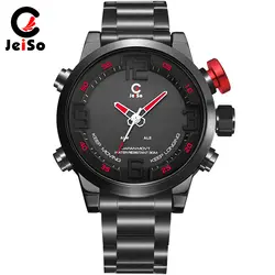 JeiSo модные мужские часы Двойной цифровой светодиодный дисплей мужской наручные часы с календарем неделю кварцевые нержавеющая сталь Армия