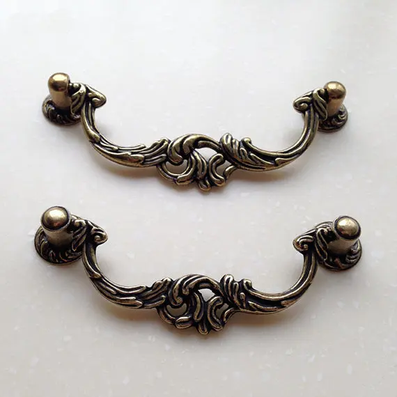 Antique Bronze Unique Drawer Pulls Drop Vintage Dresser Kitchen Handles