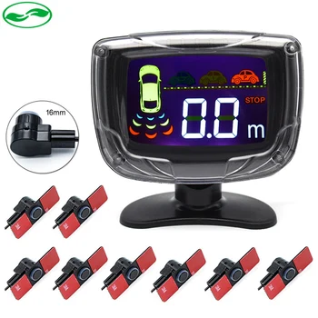 

Front Rear 8 Sensors LED Display Buzzer Reversing Radar Parking Assistance Monitor System + 16mm Original Flat Parking Sensors
