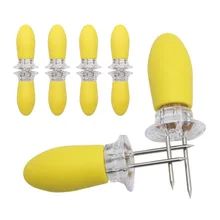 8 pçs 4 pares duplo espetos de dente churrasco garfo de frutas milho titular garfo para churrasco garpu ferramenta milho enorme sobre os suportes de espiga