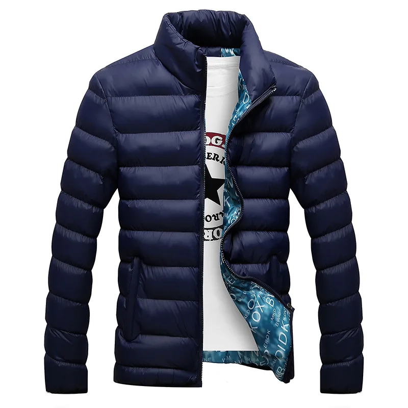 M-6XL зимняя куртка мужская Мода Стенд воротник Мужская парка куртка Мужская s Твердые толстые куртки и пальто мужские зимние парки - Цвет: Navy