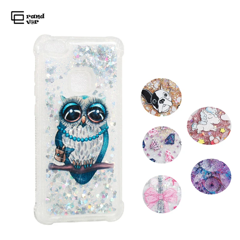 

Luxury Quicksand Bling Phone Case For Huawei P8 lite 2017 Cover For Huawei p10 lite 2017 For OWL Dynamic Unicorn liquid Clear