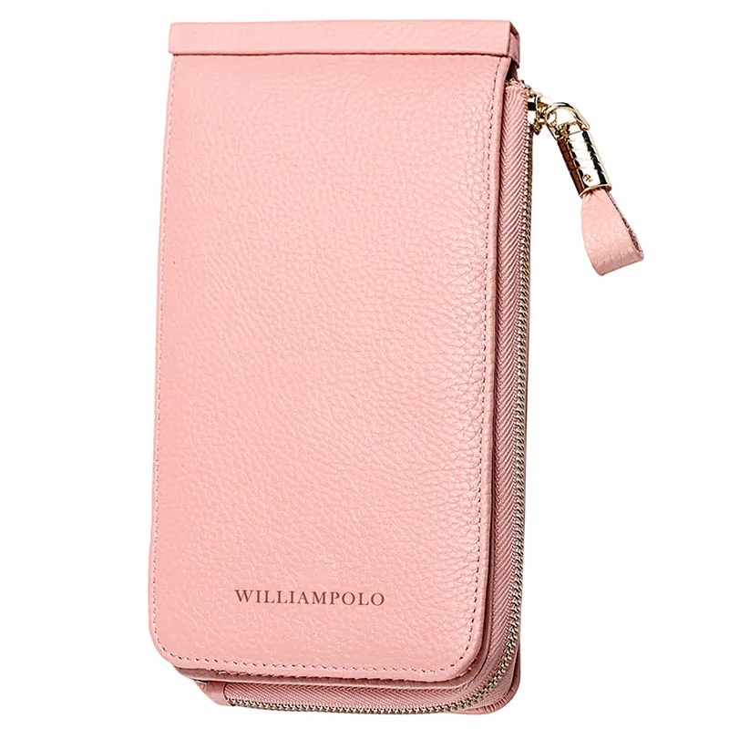 WILLIAMPOLO Men Wallet Genuine Leather Card Holder for Men Bank Credit Card ID Holders Brand Large Capacity Luxury Card Case - Цвет: Pink