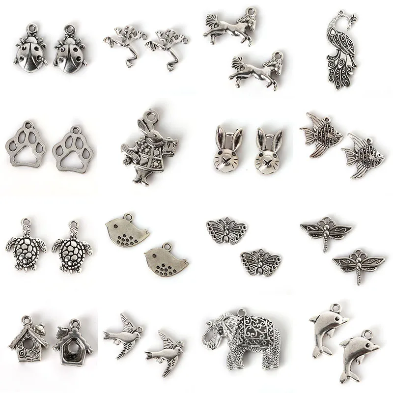 

1-15pcs Various shapes Animal Bird Peacock Turtle Charms Pendants Jewelry Findings For Jewelry Making Necklace Bracelet DIY